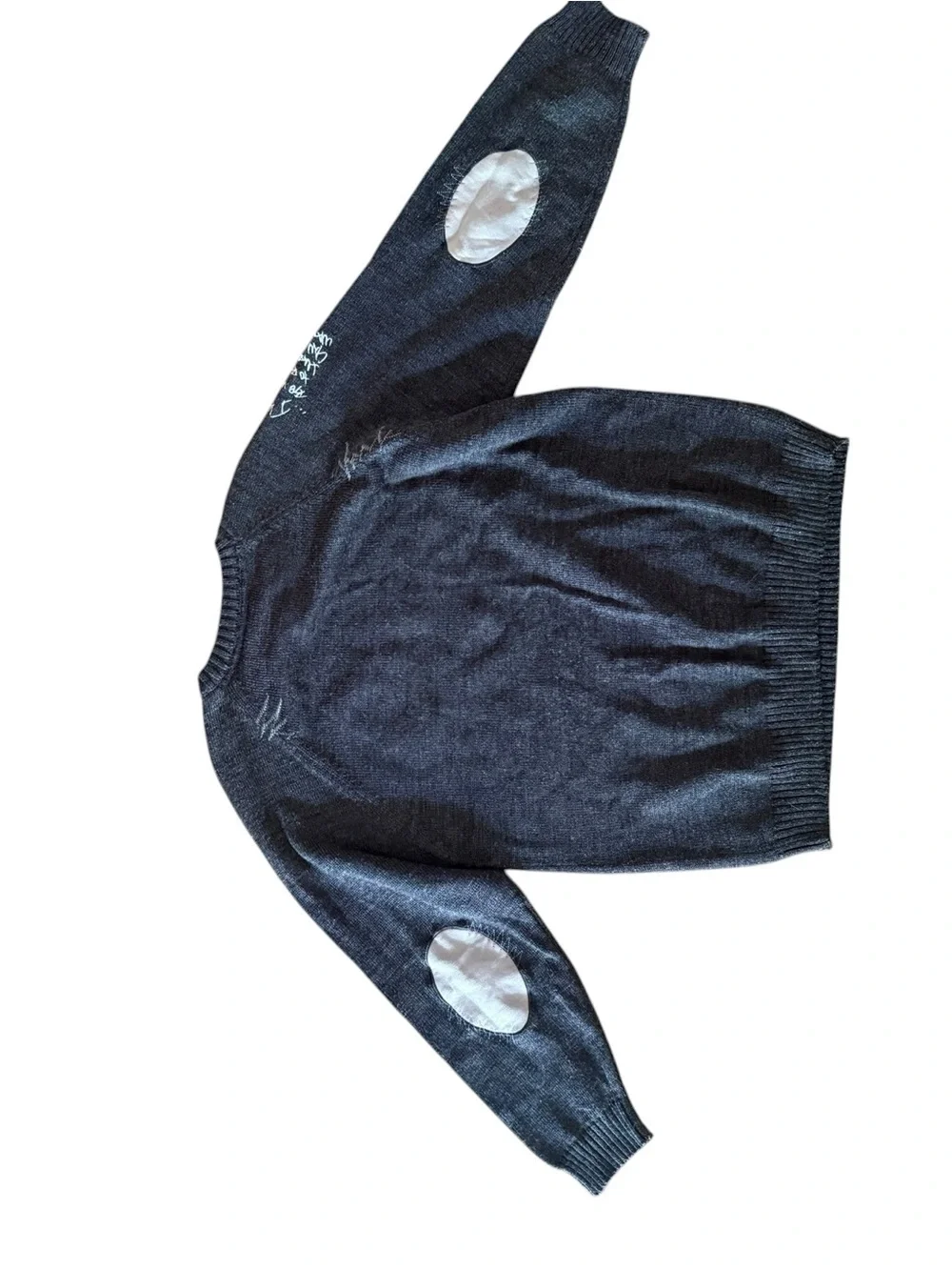 mecca Charcoal Gray Crewneck Sweater with White Elbow Patches and Red Accent boy